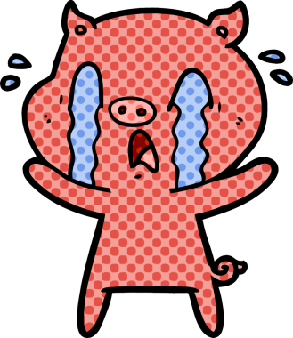 Bir insan tarafından çizilmiş ağlayan domuz çizgi filmi.