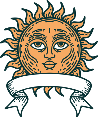 Bir insan tarafından çizilmiş güneşli geleneksel dövme.