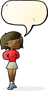 Bir insan tarafından çizilmiş konuşma balonlu çizgi film kadını.