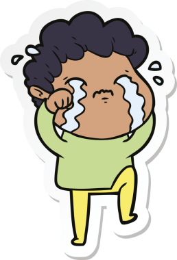 Bir insan tarafından çizilmiş, ağlayan bir çizgi film karakterinin çıkartması.