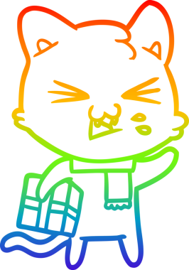 Gökkuşağı gradyan çizgi çizimi Bir insan tarafından çizilmiş bir çizgi kedi tıslama