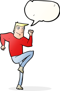 Çizgi filmci bir insan tarafından çizilmiş konuşma baloncuğuyla koşuyor.