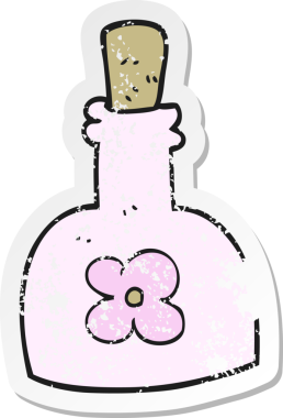 Bir insanın çizdiği karikatür güzellik ürününün gerilimli retro yapıştırması.