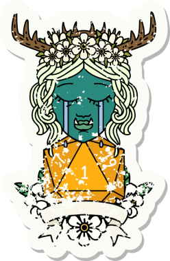 Retro Dövme Tarzı Ağlayan Ork Druid karakteri Bir insan tarafından çizilmiş doğal bir rulo