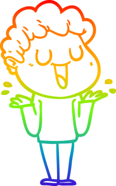 Gökkuşağı gradyan çizgisi bir insan tarafından çizilmiş gülen bir karikatür adamın çizimi