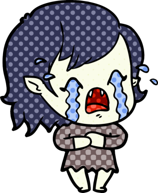 Bir insan tarafından çizilmiş ağlayan vampir kız çizgi filmi.