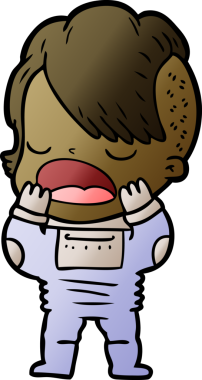 Uzay elbisesi içindeki havalı hippi kız bir insan tarafından çizilmiş.