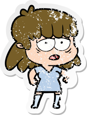 Bir insan tarafından çizilmiş yorgun bir karikatür çıkartması.