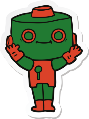 Bir insan tarafından çizilmiş robot karikatür çıkartması.