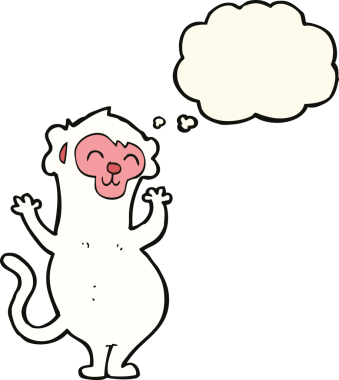 Bir insan tarafından çizilmiş düşünce baloncuklu çizgi maymun.