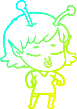 Bir insan tarafından çizilmiş, soğuk gradyan bir uzaylı kız çizgi filmi