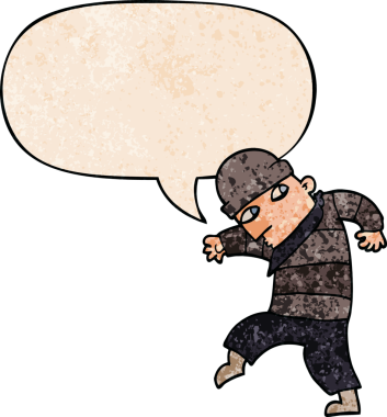 Bir insan tarafından çizilmiş eski moda konuşma balonlu çizgi film hırsızı.