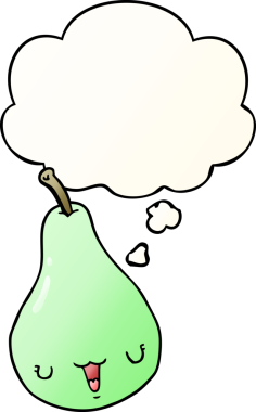 Düşünce baloncuğu olan çizgi film armudu bir insan tarafından çizilmiş.