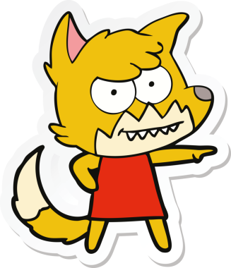 Bir insan tarafından çizilmiş sırıtan tilki çizgi filminin çıkartması