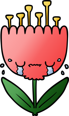 Bir insan tarafından çizilmiş ağlayan karikatür çiçeği.