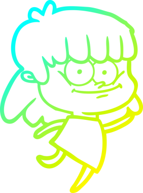 Bir insan tarafından çizilmiş gülümseyen bir çizgi film kızı çizimi.