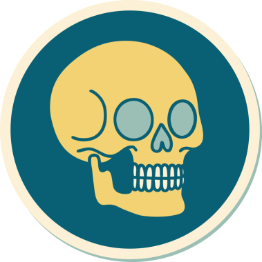 Bir insan tarafından çizilmiş bir kafatasının geleneksel stiliyle dövme çıkartması.