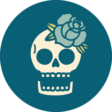 Bir insan tarafından çizilmiş bir kafatası ve gülün ikonik dövme şekli