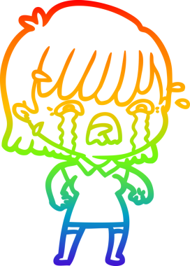 Gökkuşağı gradyan çizimi bir insan tarafından çizilmiş ağlayan bir çizgi kız çizimi