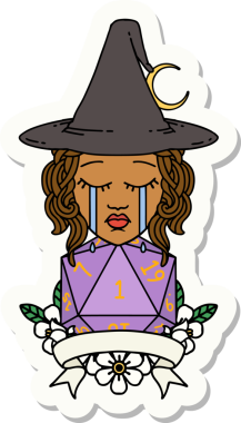 Bir insan tarafından çizilmiş doğal bir rulo ile ağlayan bir insan cadının çıkartması.