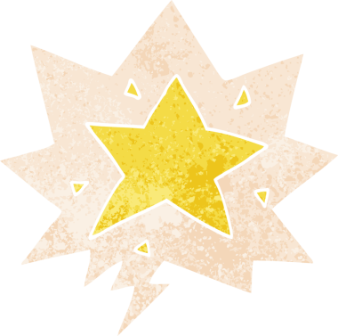 Bir insan tarafından çizilmiş, grunge 'de konuşma baloncuğu olan karikatür yıldızı.