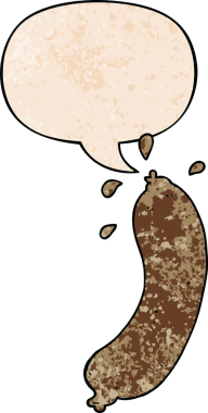 Konuşma baloncuklu çizgi film sosisi insan tarafından çizilmiş retro doku tarzında.