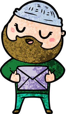 Bir insan tarafından çizilmiş sakallı bir çizgi film adamı.