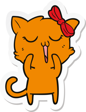 Bir insan tarafından çizilmiş çizgi film kedisinin çıkartması.