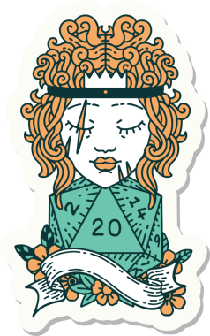 Bir insan tarafından çizilmiş 20 zarlı bir insan barbarının çıkartması.