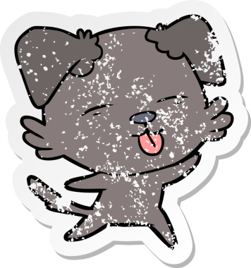 Bir insan tarafından çizilmiş bir köpeğin dertli çıkartması.