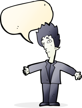 Bir insan tarafından çizilmiş konuşma balonu olan bir vampir adam.