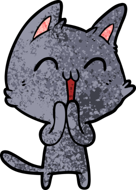 Bir insan tarafından çizilmiş mutlu çizgi film kedisi.