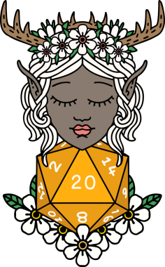 Retro Dövme Tarzı Elf Karakteri Nautral 20 zar bir insan tarafından çizilmiş