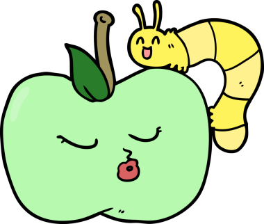 Bir insan tarafından çizilmiş güzel bir elma ve böcek.