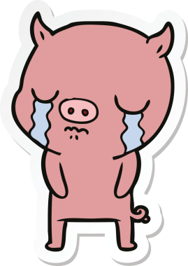 Bir insan tarafından çizilmiş, ağlayan bir domuzun çıkartması.