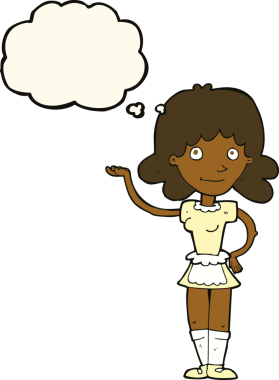 Bir insan tarafından çizilmiş düşünce balonlu çizgi film kızı.