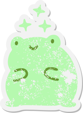 Bir insan tarafından çizilmiş şirin, şaşkın kurbağa grunge çıkartması.