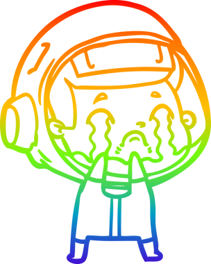 Gökkuşağı gradyan çizgi çizimi bir insan tarafından çizilmiş ağlayan astronot