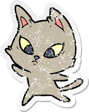 Bir insan tarafından çizilmiş kafası karışmış bir çizgi film kedisinin sıkıntılı çıkartması.