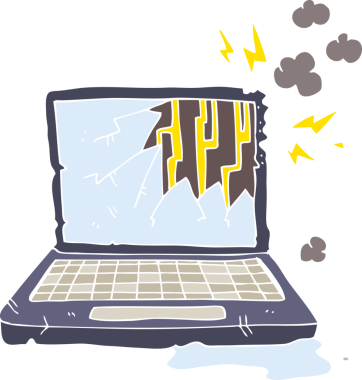 Bir insan tarafından çizilen bozuk bilgisayarın düz renk çizimi