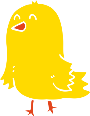 Bir insan tarafından çizilmiş düz renkli çizgi film kuşu