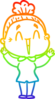 Gökkuşağı gradyan çizgi çizimi Bir insan tarafından çizilmiş mutlu yaşlı kadın