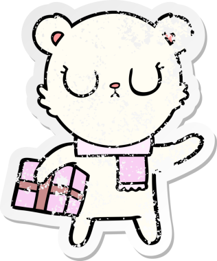 Huzurlu bir kutup ayısının sıkıntılı çıkartması. Bir insan tarafından çizilmiş Noel hediyesi.