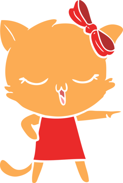 Bir insan tarafından çizilmiş düz renkli çizgi film kedisi.