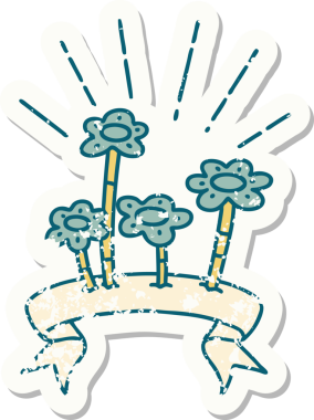 Bir insan tarafından çizilmiş eski bir dövme stili çiçek etiketi.