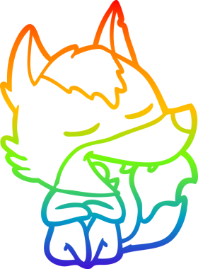 Gökkuşağı gradyan çizgi çizimi bir insan tarafından çizilmiş gülen bir kurt çizgi filmi.