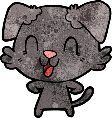 Bir insan tarafından çizilmiş gülen çizgi film köpeği.