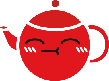 Bir insan tarafından çizilmiş bir çaydanlığın düz renkli retro karikatürü