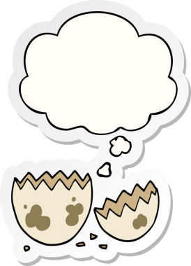 Karikatür, insan tarafından çizilmiş bir çıkartma gibi düşünce baloncuğu ile kırılmış yumurta.