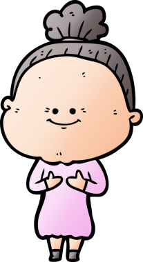 Bir insan tarafından çizilmiş mutlu yaşlı kadın çizgi filmi.